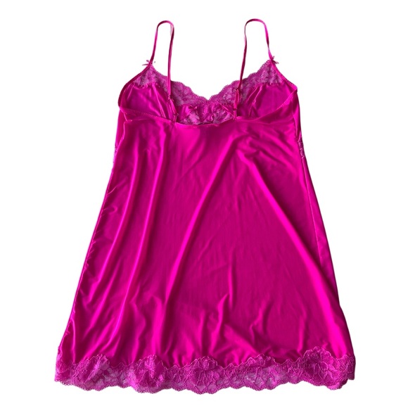 Victoria Secret Bright Fuchsia Lace Accent Slip Chemise Nightie - Picture 3 of 5